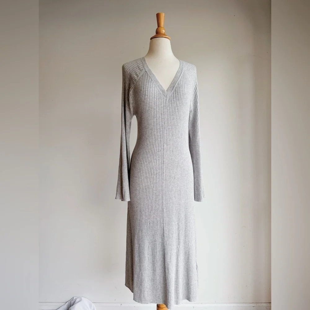 🩶 NWT J.Crew Gray Ribbed Silk Blend Sweater Dress Medium